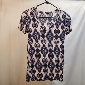 3for$25 Mudd SM tribal design purple blue white v-neck t-shirt blouse summer fun